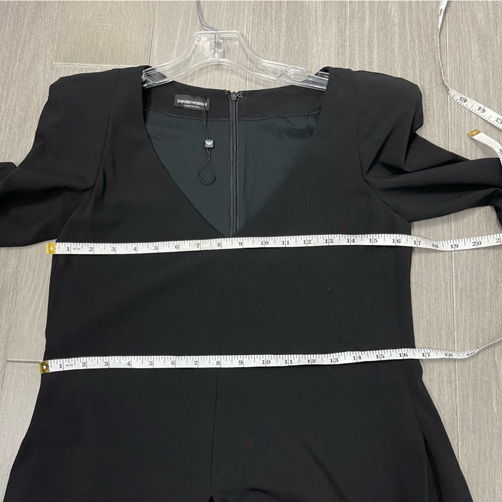 EMPORIO ARMANI Italy Wool Black V-Neck Romper Jumpsuit Dress Padded Shoulders 40 - Picture 13 of 15